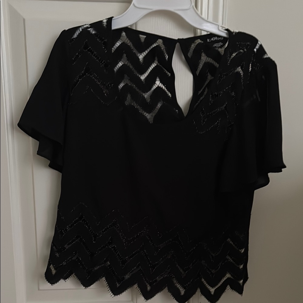 Bebe Black Blouse With Chevron Pattern - image 1